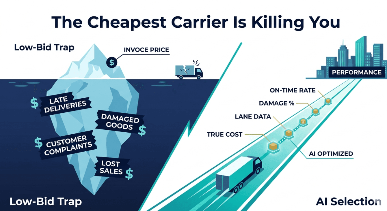 The Cheapest Carrier Is Killing You: How AI Selects Freight Partners by Performance, Not Price