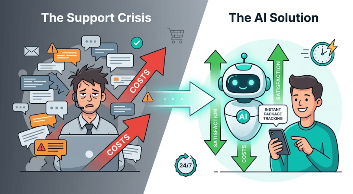 The Support Crisis: How AI in Ecommerce Cuts Costs and Delights Customers at Scale